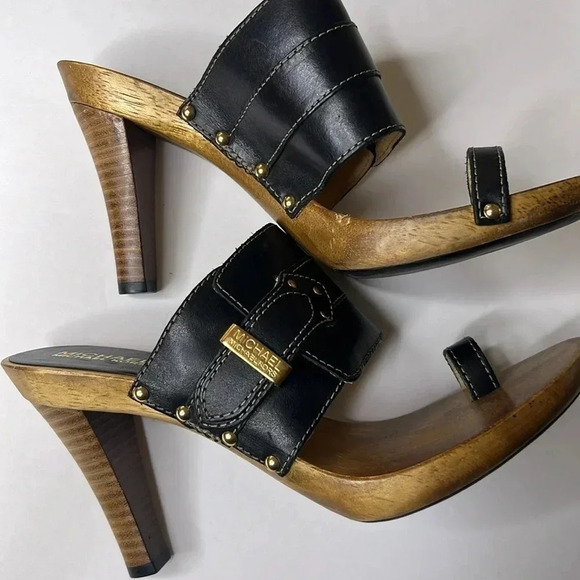 Michael Michael Kors black wooden gold buckle sandal size 8.5m - Picture 4 of 6
